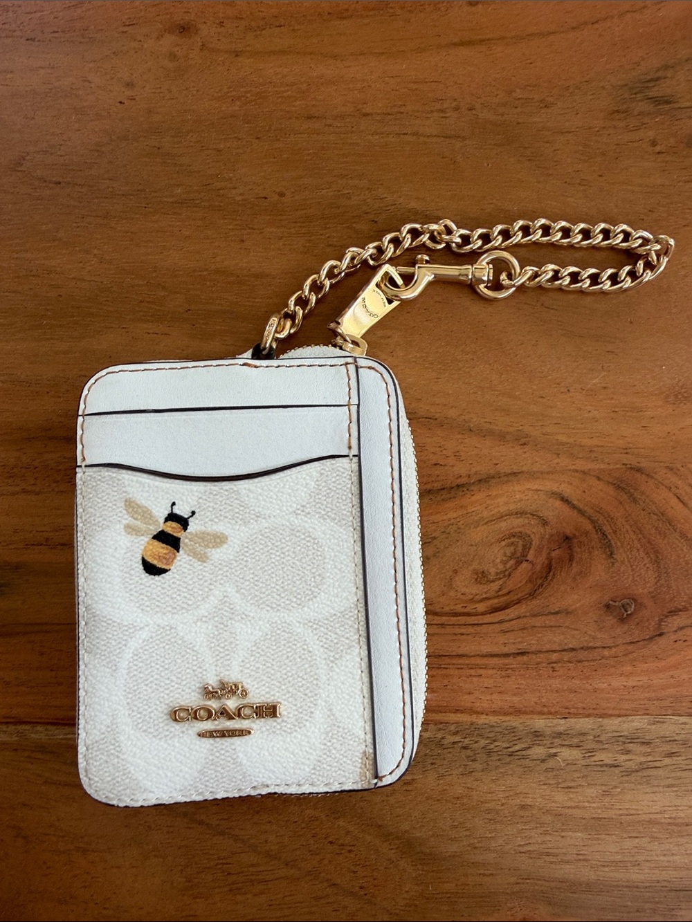 NWOT Coach Zip Card Case In Signature Canvas With Bee Print [limited edition]